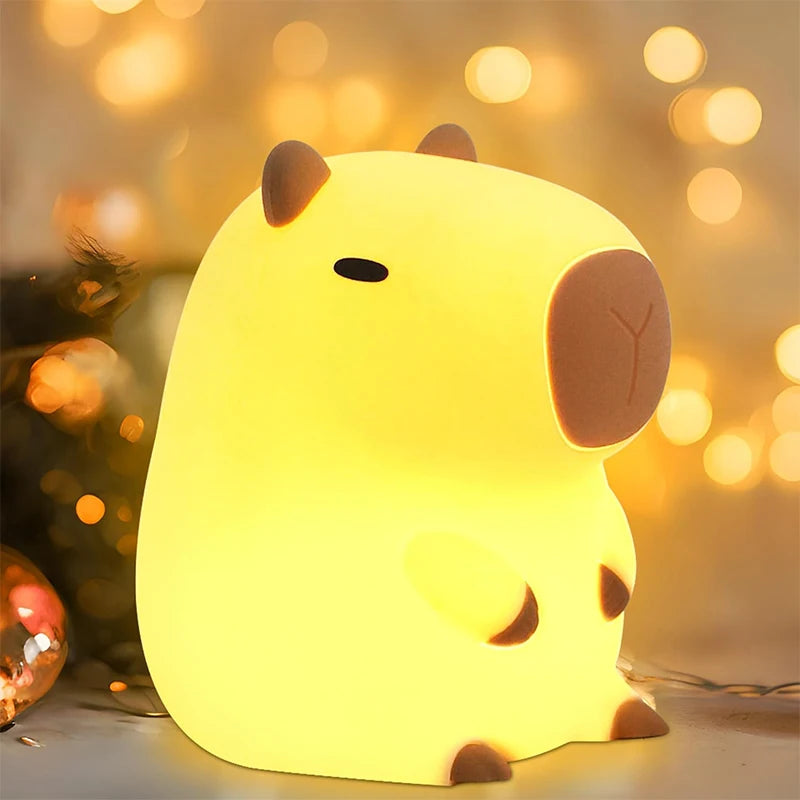Cuddle Up with the Adorable Capybara Silicone Night Light - USB Rechargeable Touch Lamp for Kids' Rooms and the Perfect Holiday Gift!