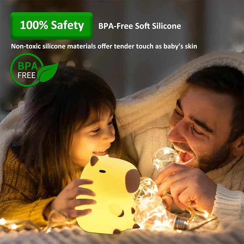 Cuddle Up with the Adorable Capybara Silicone Night Light - USB Rechargeable Touch Lamp for Kids' Rooms and the Perfect Holiday Gift!