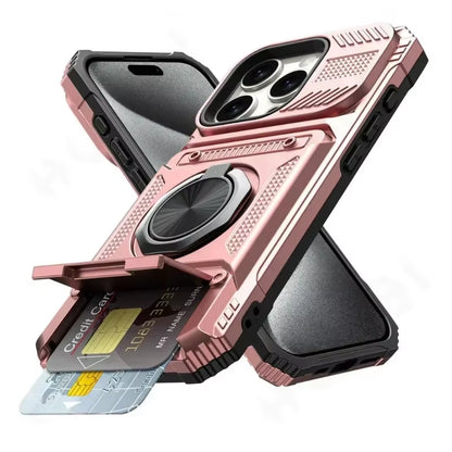 Ultimate Heavy-Duty Military-Grade iPhone Case with Magnetic Kickstand - Stylish Wallet Protection for iPhone 13/14/15/16/17 Pro Max