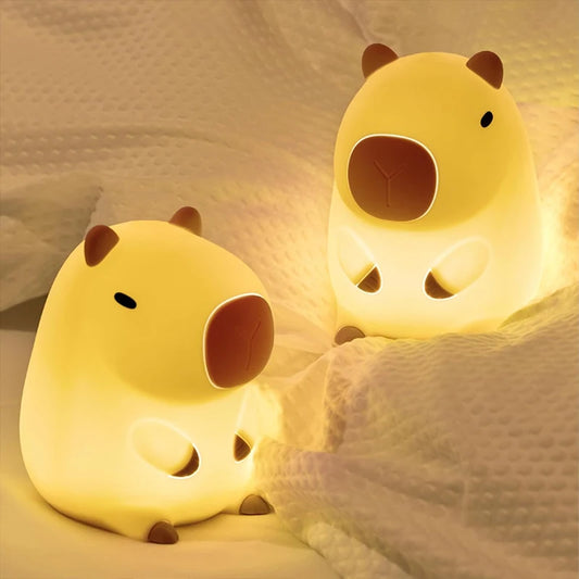 Cuddle Up with the Adorable Capybara Silicone Night Light - USB Rechargeable Touch Lamp for Kids' Rooms and the Perfect Holiday Gift!