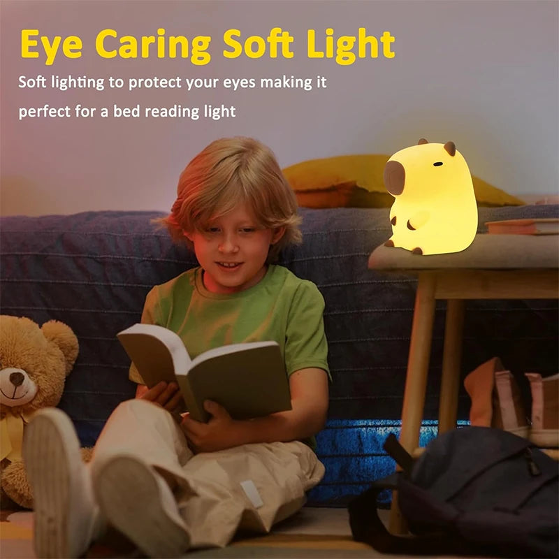 Cuddle Up with the Adorable Capybara Silicone Night Light - USB Rechargeable Touch Lamp for Kids' Rooms and the Perfect Holiday Gift!