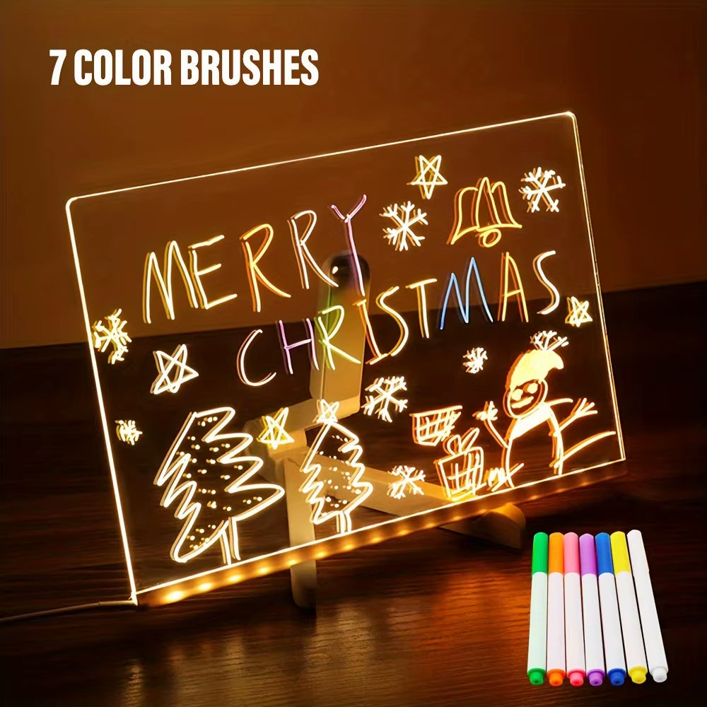 Brighten Up Your Space with the Colorful LED Note Board Night Light - Creative DIY Acrylic Message Board with 7 Erasable Pens for Kids' Birthday and Holiday Gifts