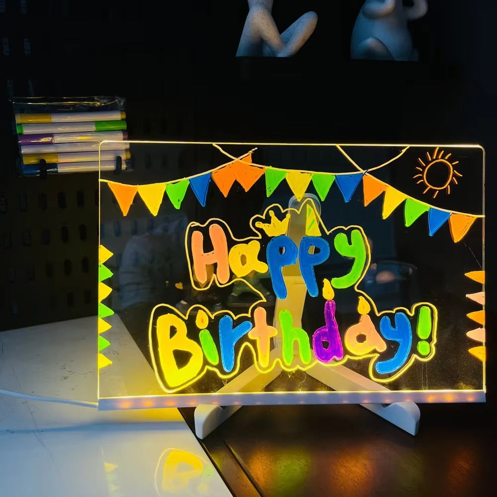 Brighten Up Your Space with the Colorful LED Note Board Night Light - Creative DIY Acrylic Message Board with 7 Erasable Pens for Kids' Birthday and Holiday Gifts