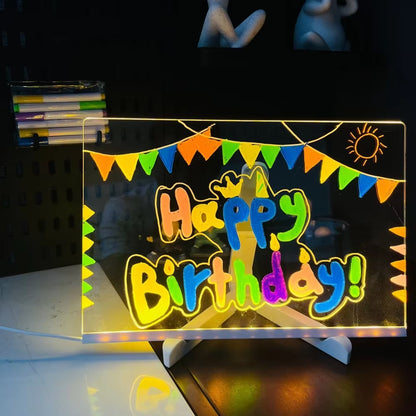 Brighten Up Your Space with the Colorful LED Note Board Night Light - Creative DIY Acrylic Message Board with 7 Erasable Pens for Kids' Birthday and Holiday Gifts