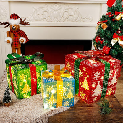 Transform Your Holiday Decor with Our Enchanting Set of 3 LED Lighted Snowflake Gift Boxes!