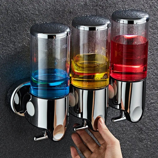 Elevate Your Bathroom with Our Stylish Wall-Mount Soap Dispenser – Available in Single, Double, or Triple 500ml Options for Soap, Shampoo, and Gel