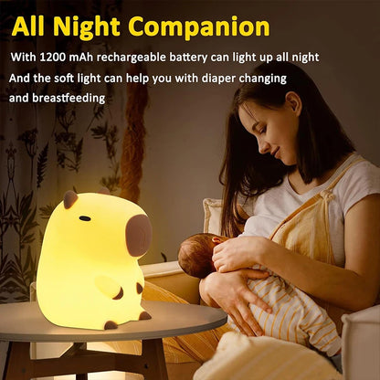 Cuddle Up with the Adorable Capybara Silicone Night Light - USB Rechargeable Touch Lamp for Kids' Rooms and the Perfect Holiday Gift!