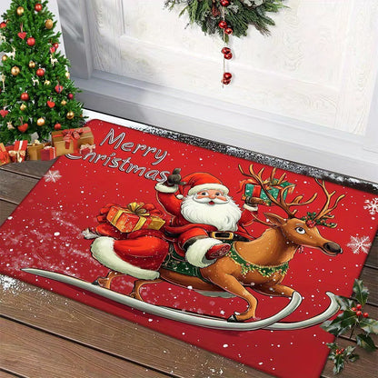 Charming Festive Plaid Christmas Door Mat - Non-Slip Waterproof Welcome Rug for a Joyful Holiday Entrance