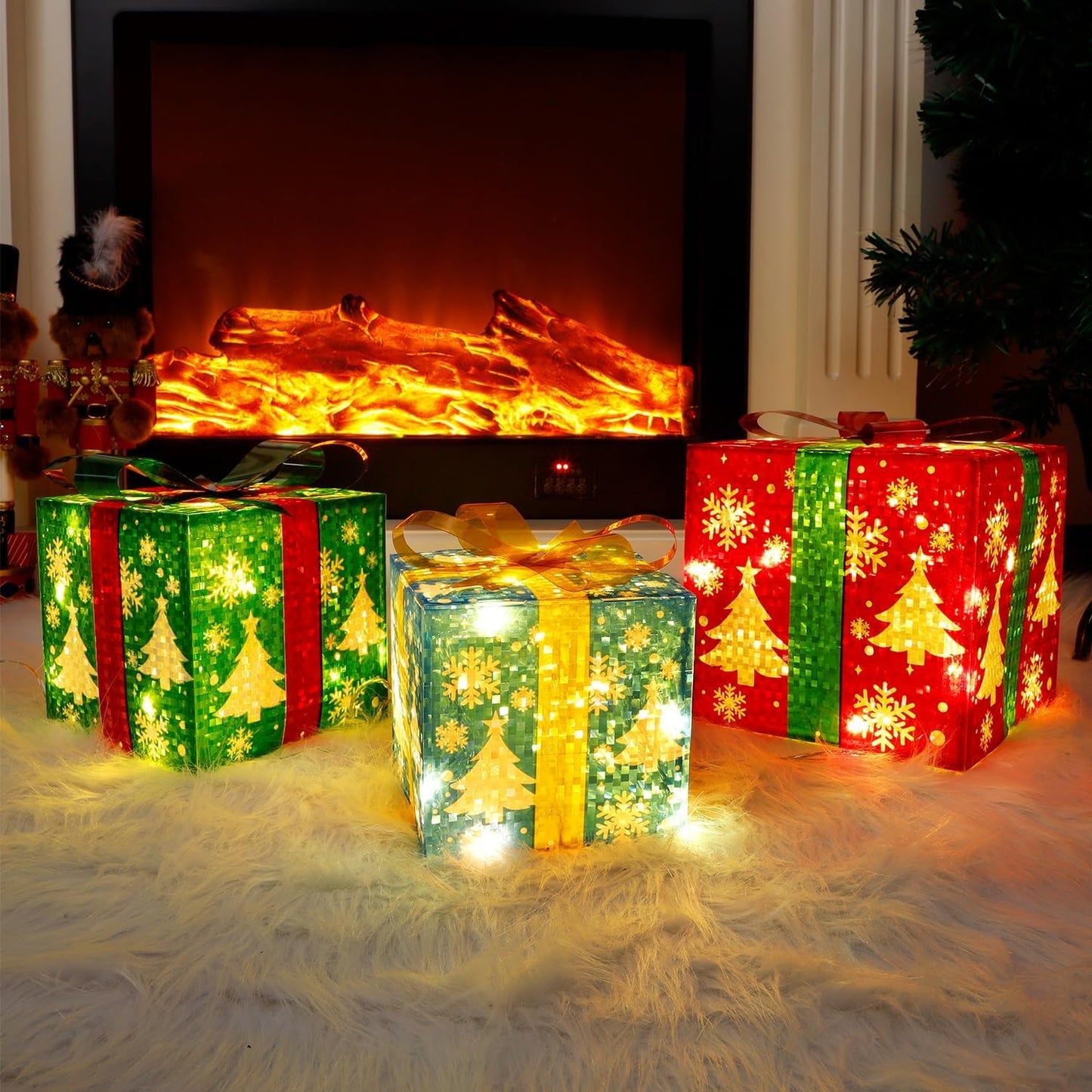 Transform Your Holiday Decor with Our Enchanting Set of 3 LED Lighted Snowflake Gift Boxes!