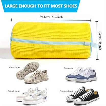 Experience Effortless Shoe Care with Our Durable Yellow Shoe Washing Machine Bag Featuring a Blue Zipper - Perfect for Sneakers and Casual Shoes!