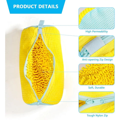Experience Effortless Shoe Care with Our Durable Yellow Shoe Washing Machine Bag Featuring a Blue Zipper - Perfect for Sneakers and Casual Shoes!