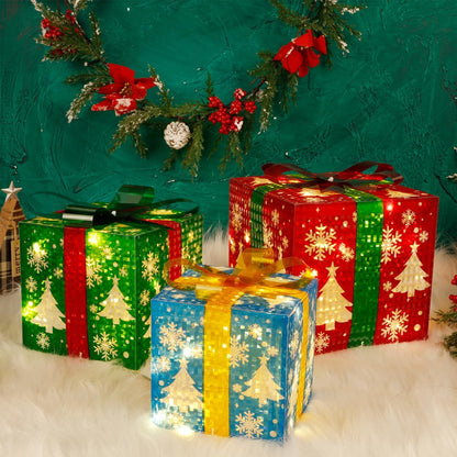 Transform Your Holiday Decor with Our Enchanting Set of 3 LED Lighted Snowflake Gift Boxes!