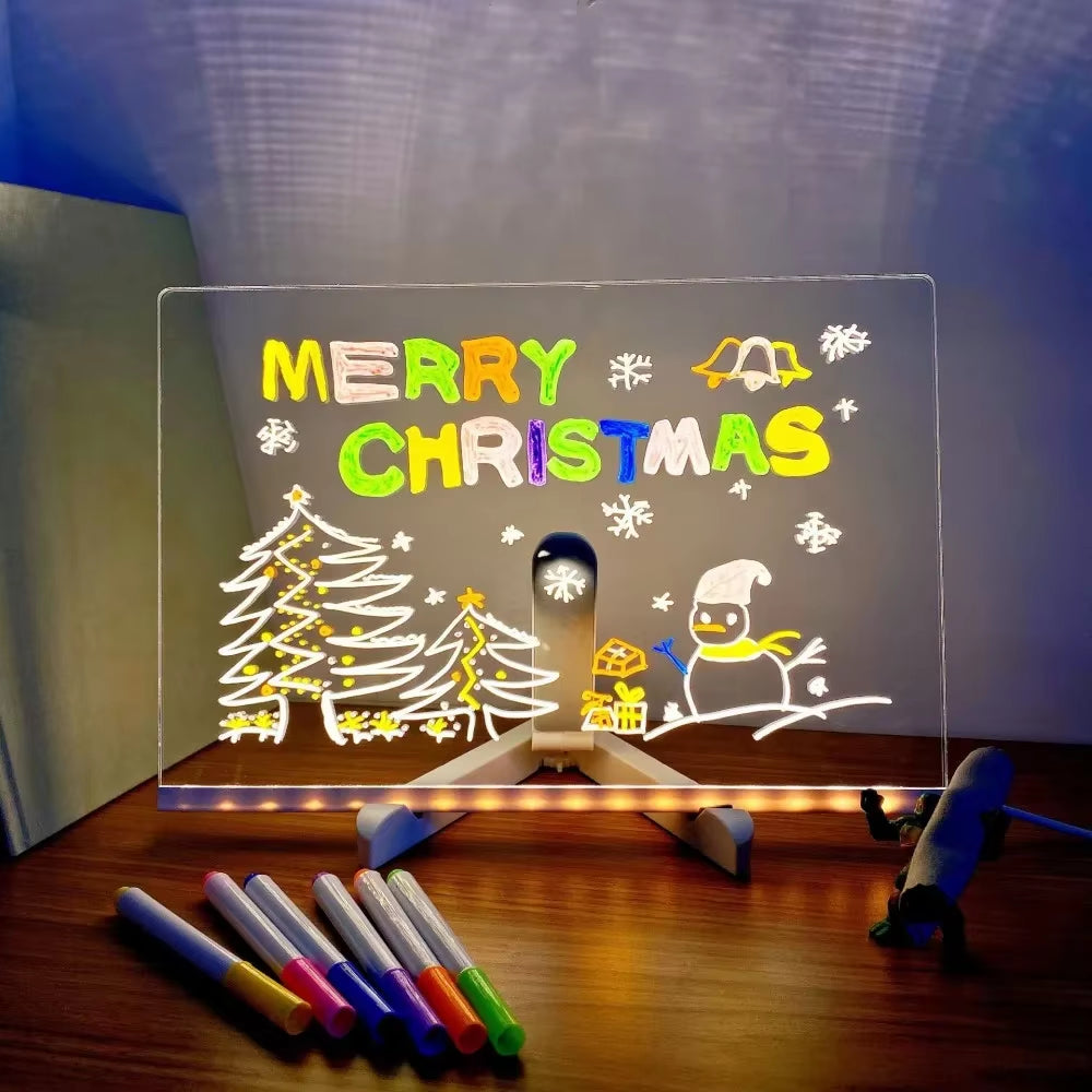 Brighten Up Your Space with the Colorful LED Note Board Night Light - Creative DIY Acrylic Message Board with 7 Erasable Pens for Kids' Birthday and Holiday Gifts