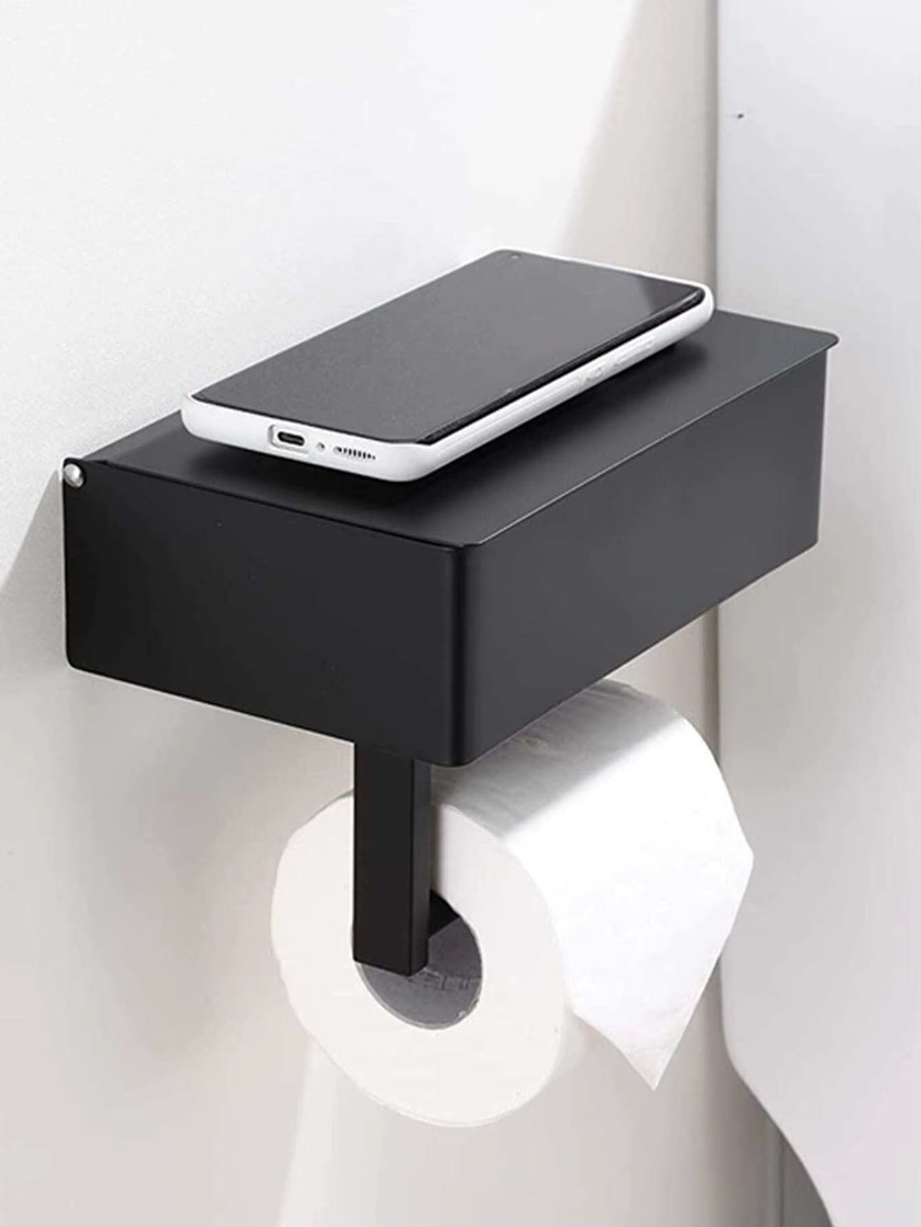 Upgrade Your Bathroom with a Chic Black Iron Wall-Mounted Toilet Paper and Wet Wipes Holder – Stylish Storage Solution!