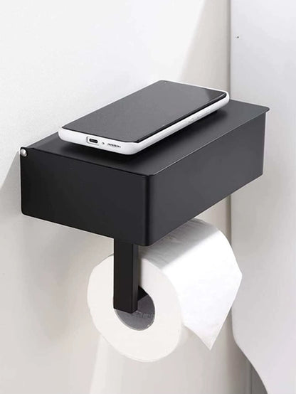 Upgrade Your Bathroom with a Chic Black Iron Wall-Mounted Toilet Paper and Wet Wipes Holder – Stylish Storage Solution!