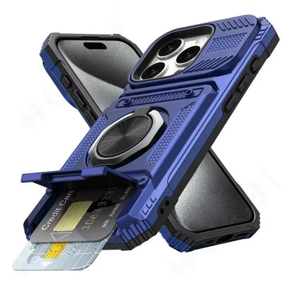 Ultimate Heavy-Duty Military-Grade iPhone Case with Magnetic Kickstand - Stylish Wallet Protection for iPhone 13/14/15/16/17 Pro Max