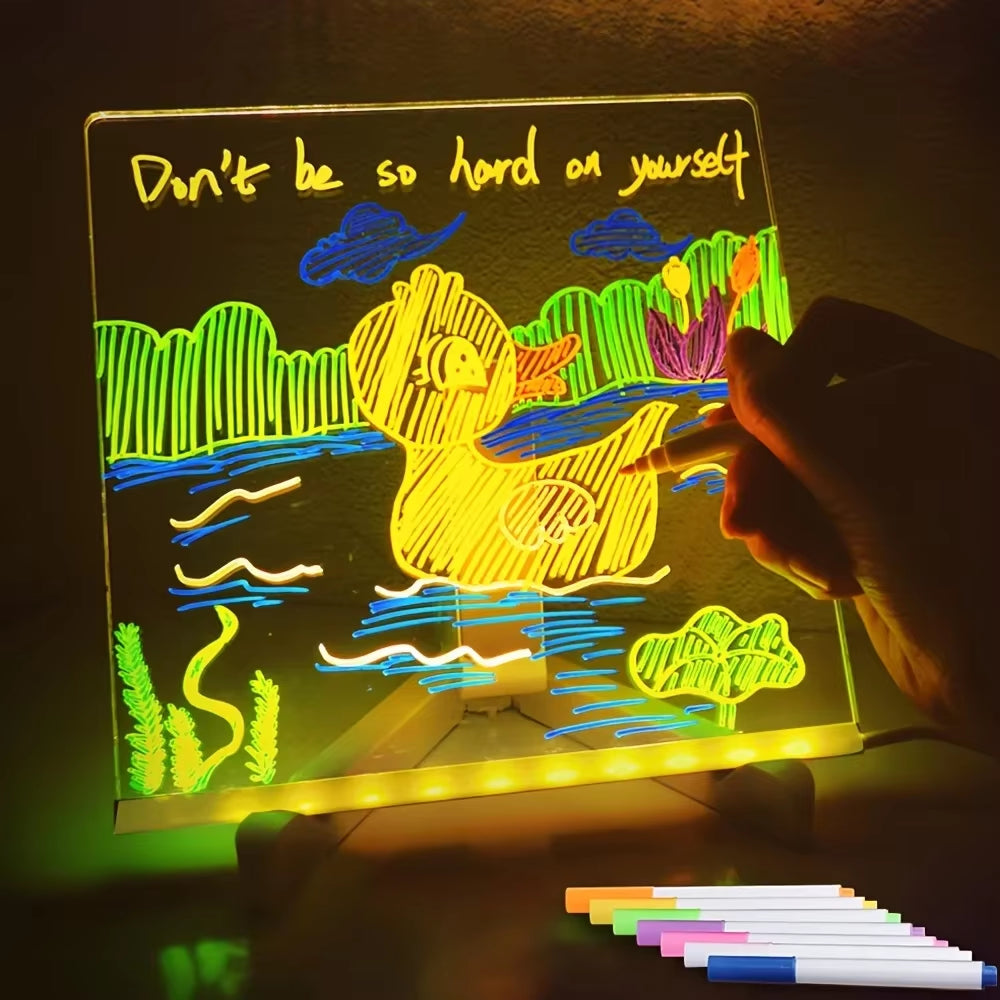 Brighten Up Your Space with the Colorful LED Note Board Night Light - Creative DIY Acrylic Message Board with 7 Erasable Pens for Kids' Birthday and Holiday Gifts