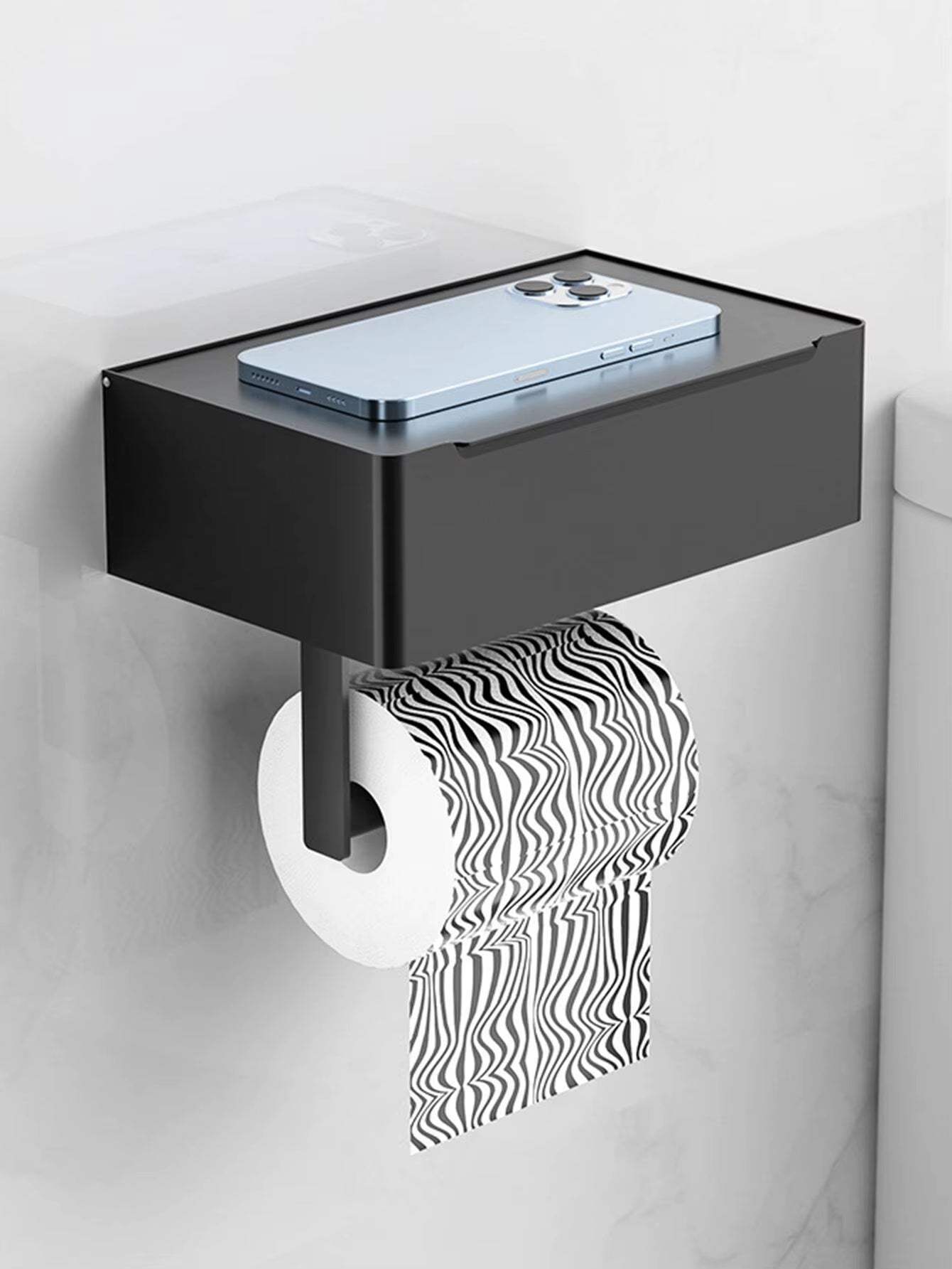 Upgrade Your Bathroom with a Chic Black Iron Wall-Mounted Toilet Paper and Wet Wipes Holder – Stylish Storage Solution!