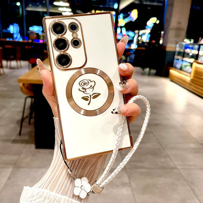 Chic Rose TPU Case for Samsung Galaxy S21/S22/S23/S24/S25 Ultra - MagSafe Ready with Lanyard for Ultimate Convenience