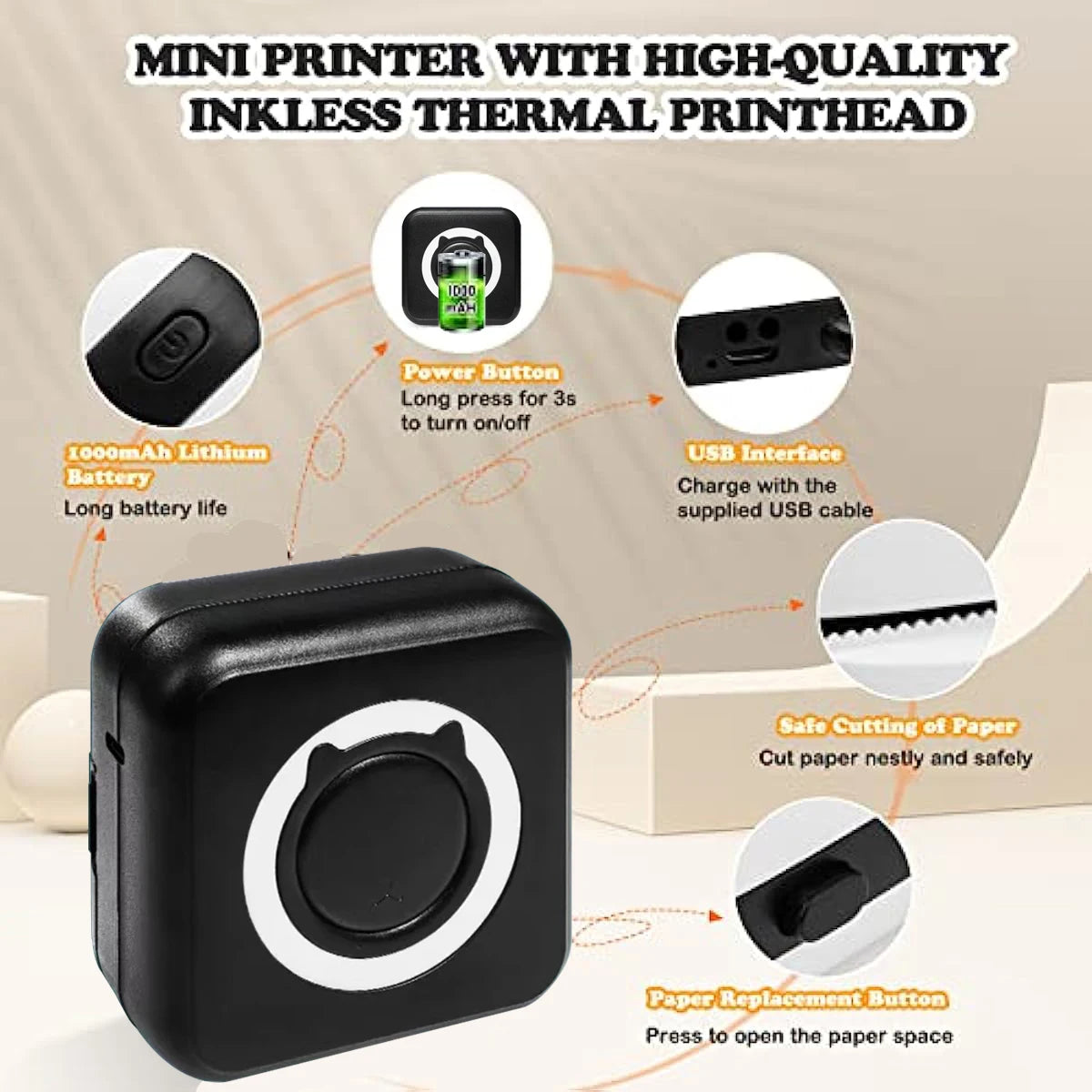 Compact and Versatile Mini Thermal Printer - Perfect for Photos and Labels with Wireless Bluetooth Connectivity for Android and iOS
