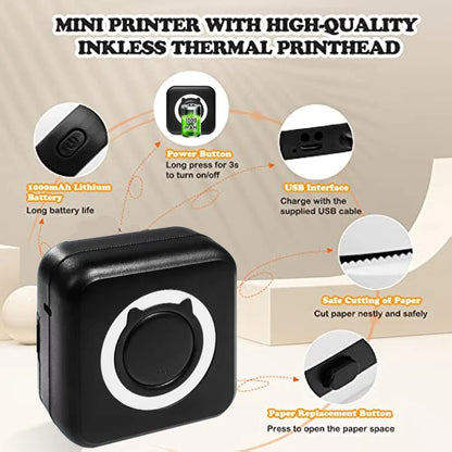 Compact and Versatile Mini Thermal Printer - Perfect for Photos and Labels with Wireless Bluetooth Connectivity for Android and iOS