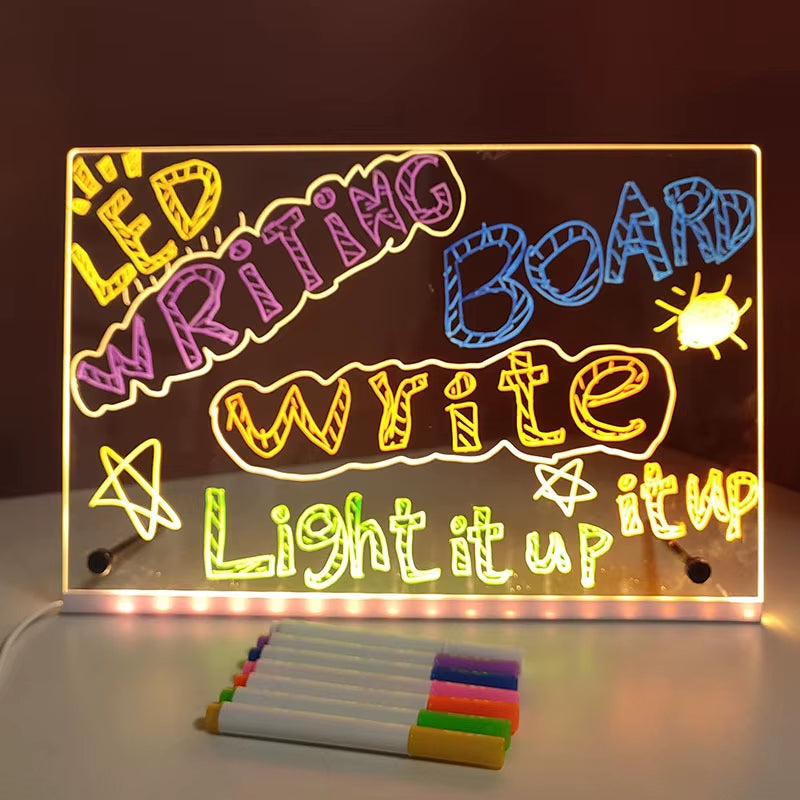 Brighten Up Your Space with the Colorful LED Note Board Night Light - Creative DIY Acrylic Message Board with 7 Erasable Pens for Kids' Birthday and Holiday Gifts